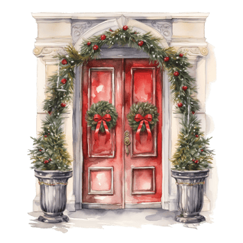 Door For Christmas Event. Watercolor Style. AI Generated png