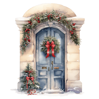 Door For Christmas Event. Watercolor Style. AI Generated png