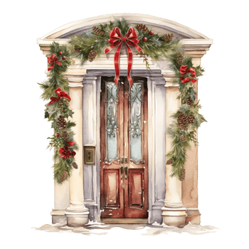 Door For Christmas Event. Watercolor Style. AI Generated png