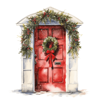 Door For Christmas Event. Watercolor Style. AI Generated png
