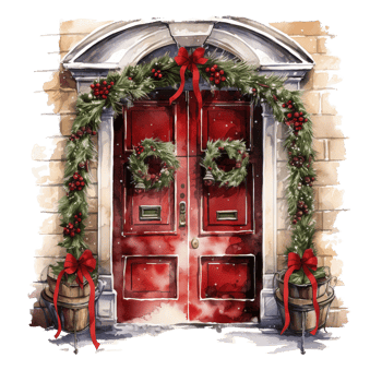 Door For Christmas Event. Watercolor Style. AI Generated png