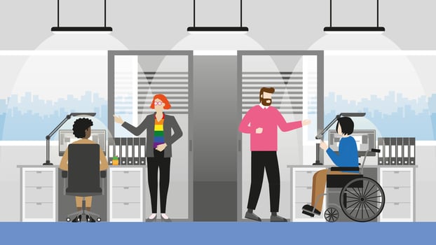 LGBT, transgender, Gay, Black lady, Handicapped, Nationalities, Genres. Collaboration working vector