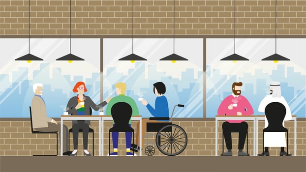 Collaboration of diversity people in coffee cafe. vector