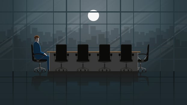 Businessman sit and thinking in office meeting room workplace at night vector