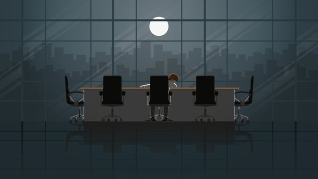 A office man sit and sleeping in office meeting room workplace at night. vector