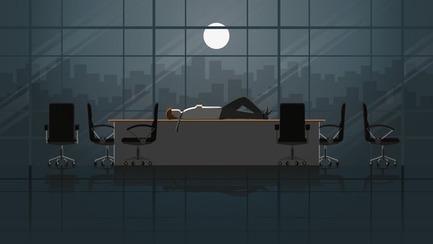 Tired Office man lay down sleep on table after meeting in conference room vector