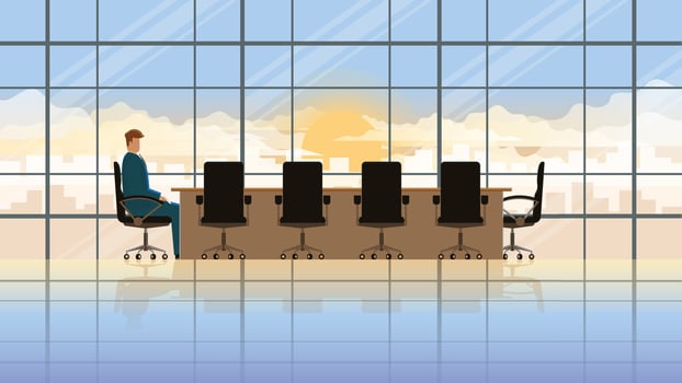 Economics crisis of business owner concept. Serious businessman sit in office building workplace vector