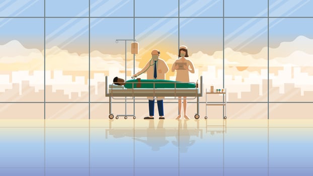 Senior doctor and nurse intend working check-up sick patient vector