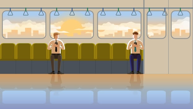 LGBT between males in train public transportation at the early morning sunrise. vector