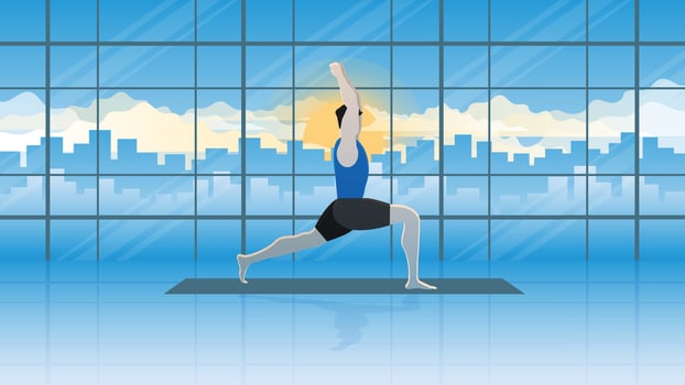 Yoga posture and meditation of man practicing exercises in balance pose and body stretching. vector