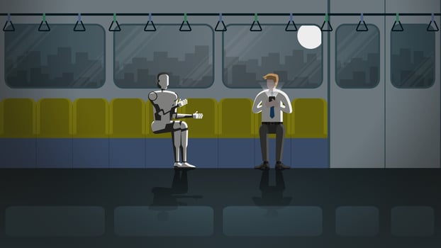 In the future, cyborgs will be a part of people's daily life. vector