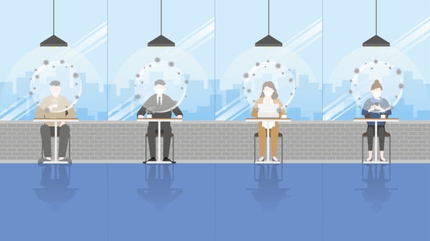 Herd immunity concept as virus protects bubble on people head vector