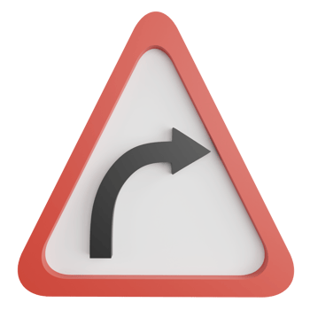 Right curve sign clipart flat design icon isolated on transparent background, 3D render road sign and traffic sign concept png