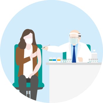 The doctor is vaccinating a woman for herd immunity vector
