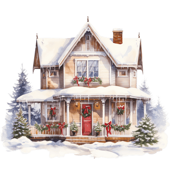 House For Christmas Event. Watercolor Style. AI Generated png