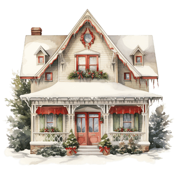 House For Christmas Event. Watercolor Style. AI Generated png