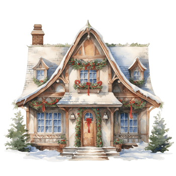 House For Christmas Event. Watercolor Style. AI Generated png