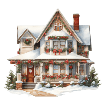 House For Christmas Event. Watercolor Style. AI Generated png