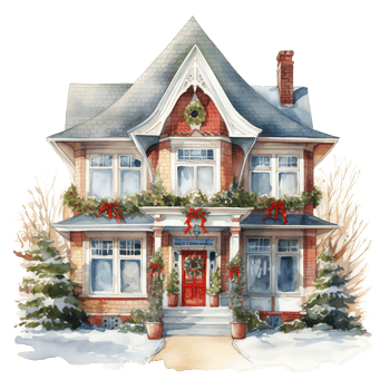 House For Christmas Event. Watercolor Style. AI Generated png