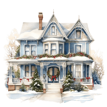 House For Christmas Event. Watercolor Style. AI Generated png