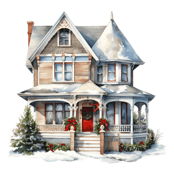 House For Christmas Event. Watercolor Style. AI Generated png