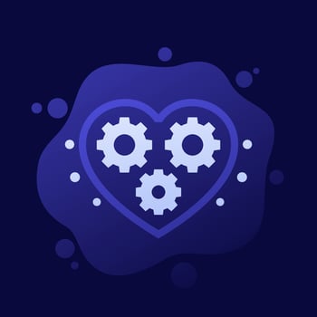 biotechnology icon with heart and gears, vector design