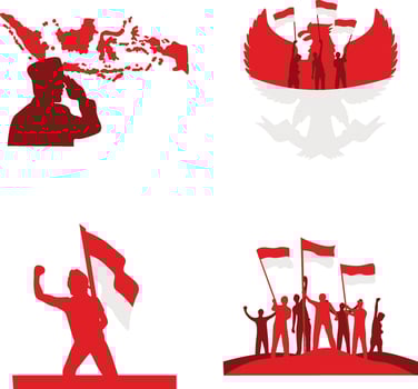 Indonesian Independence Day Elements For Celebration Poster Background. Vector Illustration
