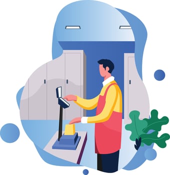 Male cashier, Flat vector illustration