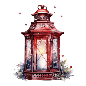 Lantern For Christmas Event. Watercolor Style. AI Generated png