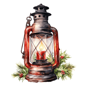 Lantern For Christmas Event. Watercolor Style. AI Generated png