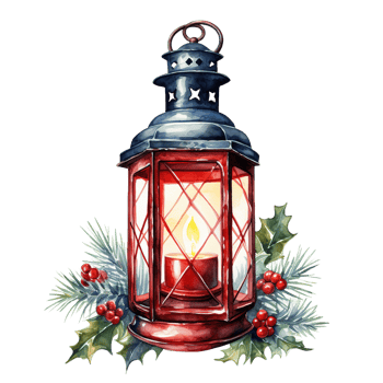 Lantern For Christmas Event. Watercolor Style. AI Generated png