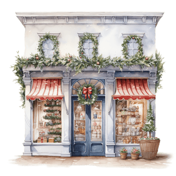 AI generated Storefront For Christmas Event. Watercolor Style. AI Generated png
