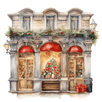 AI generated Storefront For Christmas Event. Watercolor Style. AI Generated png