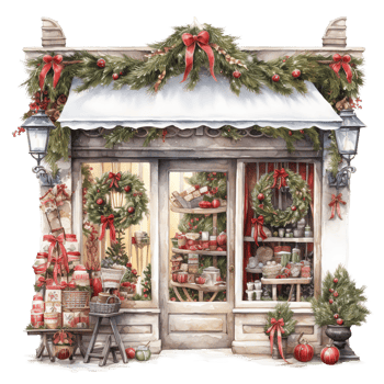 AI generated Storefront For Christmas Event. Watercolor Style. AI Generated png