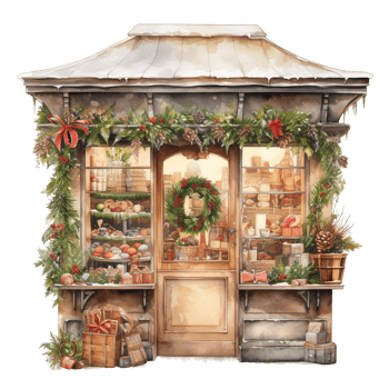 AI generated Storefront For Christmas Event. Watercolor Style. AI Generated png