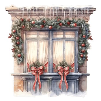 AI generated Window For Christmas Event. Watercolor Style. AI Generated png