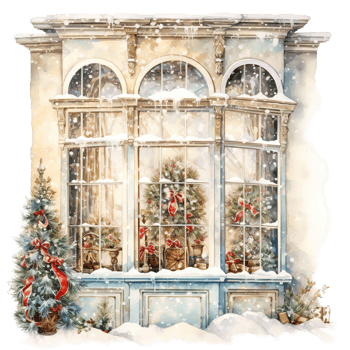 AI generated Window For Christmas Event. Watercolor Style. AI Generated png
