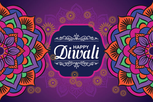 Happy Diwali, festival of lights, Paper Graphic of Indian Rangoli, golden lights, colorful decorative background, Blue magenta background vector