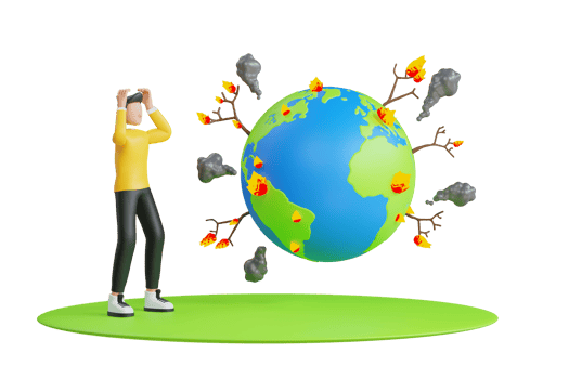 forest fire increasing due to global warming. 3d illustration of earth on fire, burning of forests, human destruction png