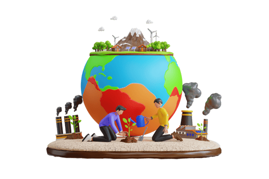 protect the world from pollution. People take care about planet ecology. growing plants and choosing renewable resources. 3d illustration png