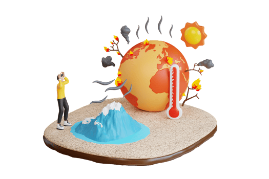 Global warming 3d illustration. Environmental pollution, global heating impact, temperature increase, earth climate, climate change png