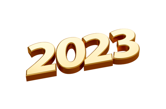 2023 Years sign golden metallic Happy New Year 3d illustration png
