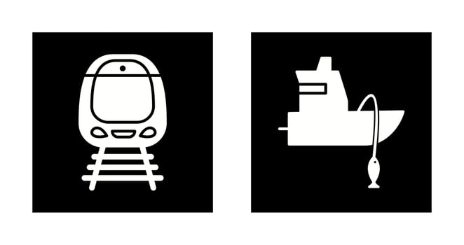 Train and Fishing Boat Icon vector
