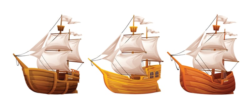 Set of sailing ships cartoon illustration isolated on white background vector