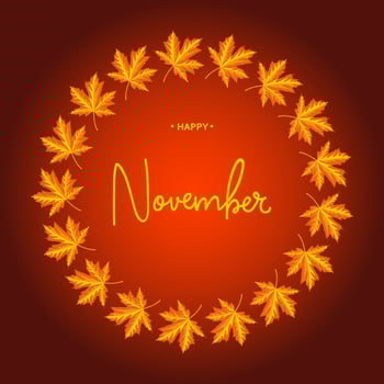 Happy november calligraphy inscription. Autumn banner template. Vector illustration.