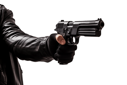 robber hand holding a gun. AI Generative png