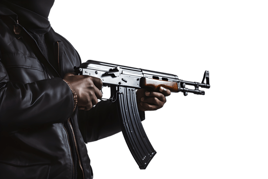 Criminal holding an ak-47. AI Generative png