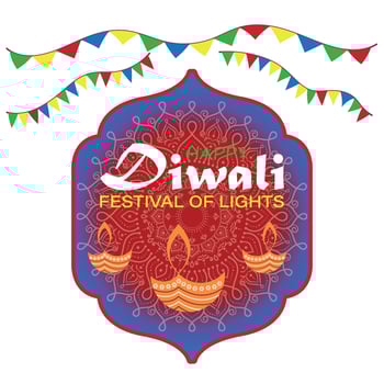 Happy Diwali, festival of lights, Paper Graphic of Indian Rangoli, golden lights, colorful decorative background, Blue magenta background vector