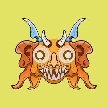 Culture traditional elements smile wooden warrior sculpture tribe design. Illustration design good for tattoos, poster element or print vector