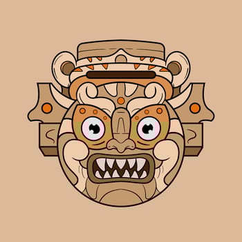Culture traditional elements smile wooden warrior sculpture tribe design. Illustration design good for tattoos, poster element or print vector